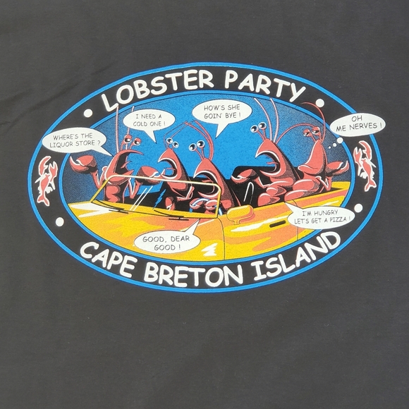 Cape Breton Island T-shirt Men's Medium Lobster Party Black Souvenir Lobsters - Picture 2 of 5